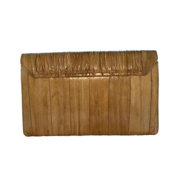 Vintage **TAN** Eel Skin CLUTCH w/DETACHABLE SHOULDER STRAP Purse - Picture 2 of 8